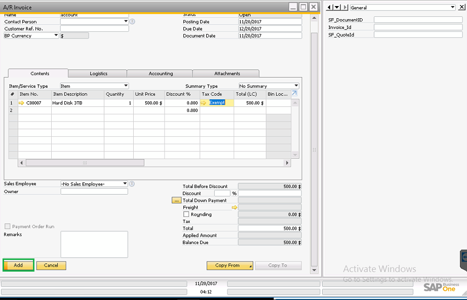 create-invoice-in-sap-business-one