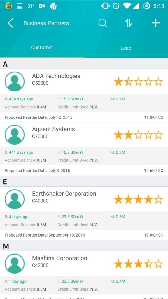SAP B1 sales app business partner