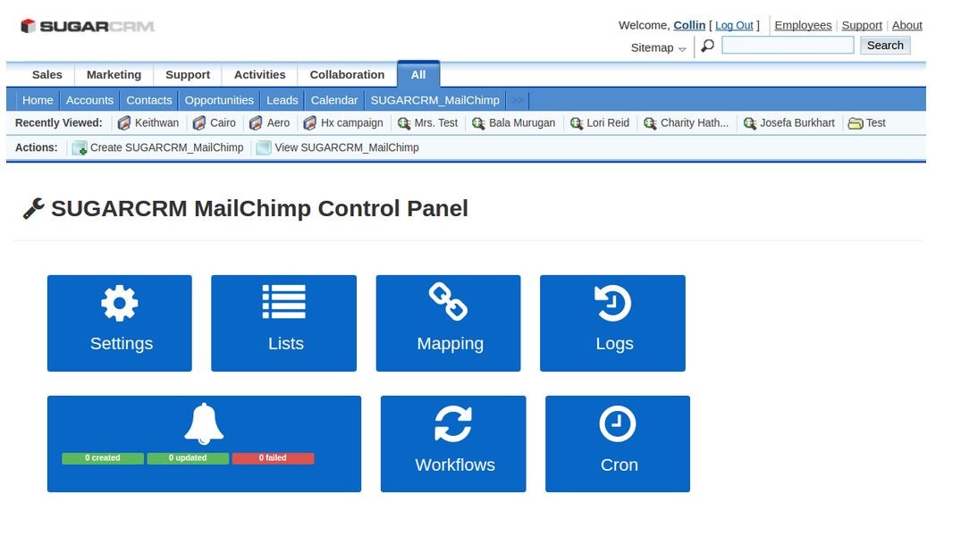 SUGARCRM MAILCHIMP Control Panel