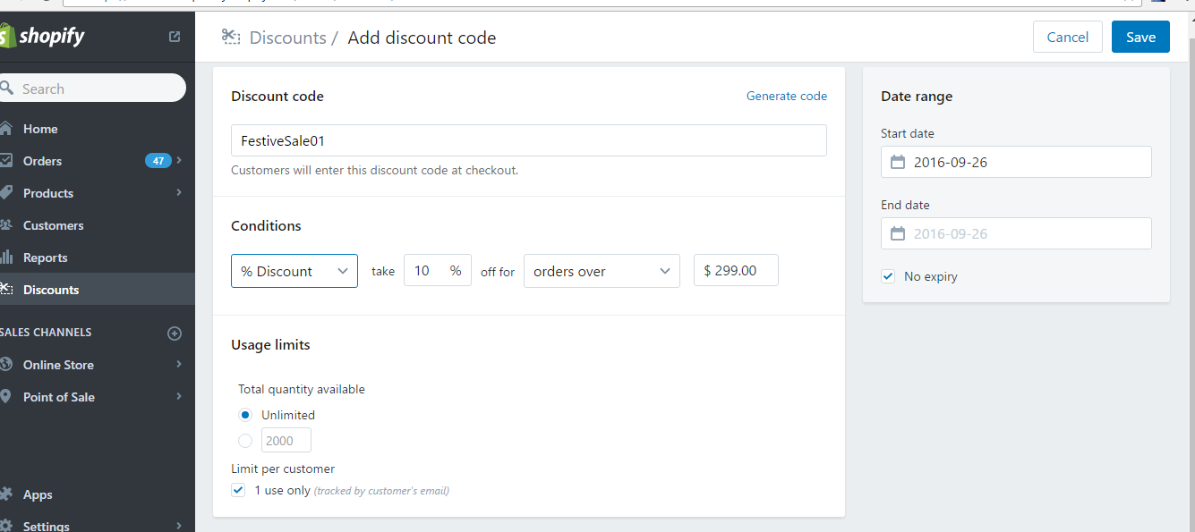 Add Discount Code