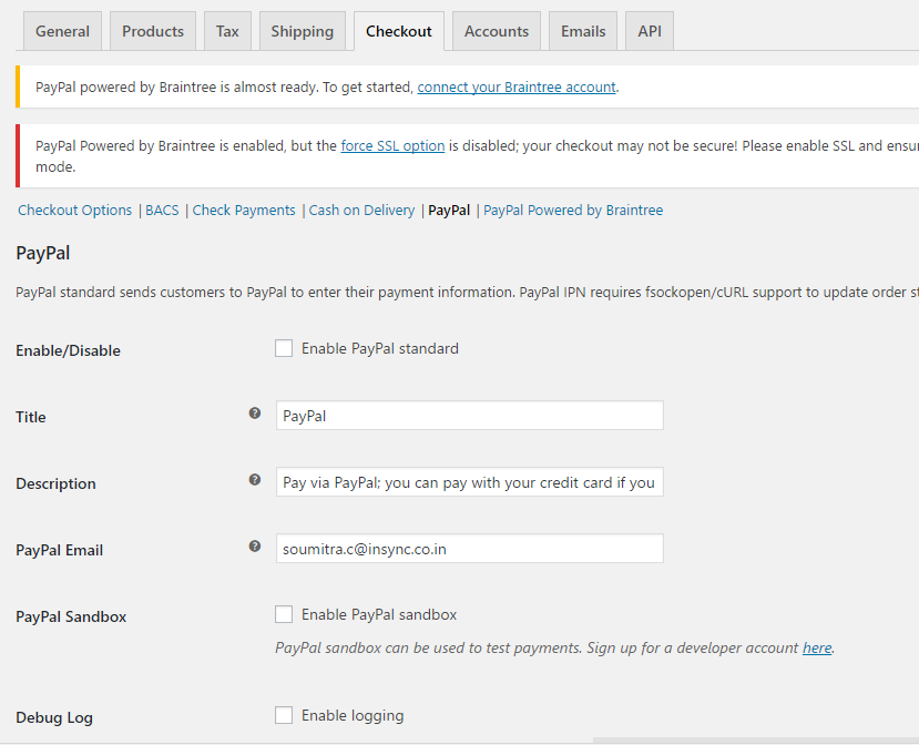 WooCommerce paypal settings