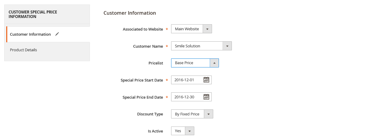 customer specific price in magento