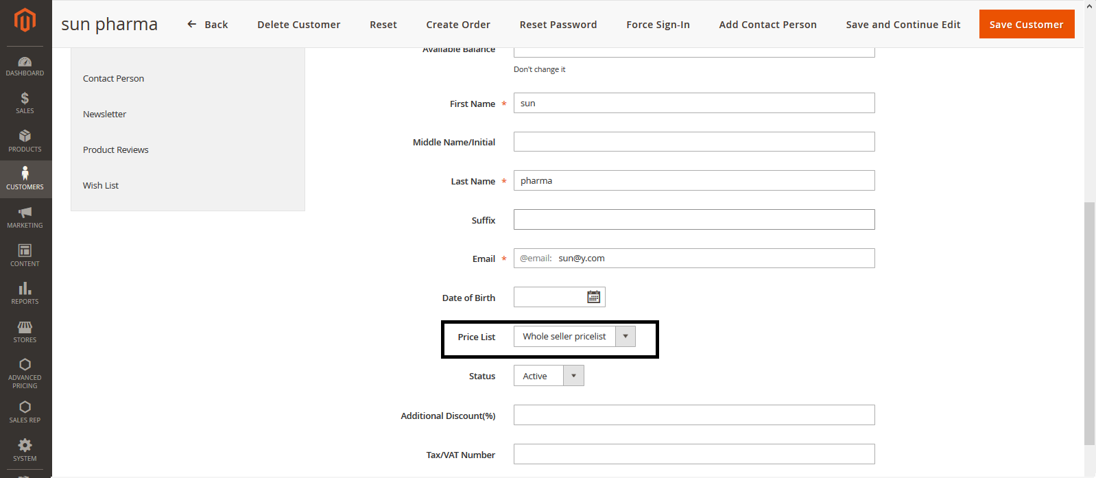 Magento pricelist assign to customers
