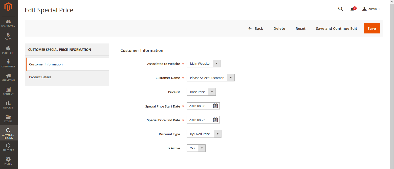 edit special price in magento