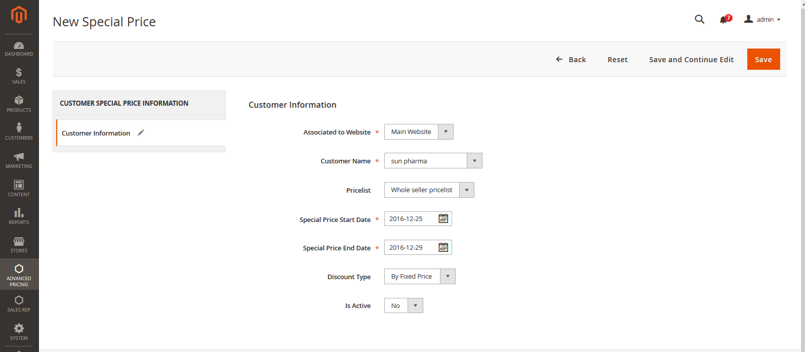magento new special price creation