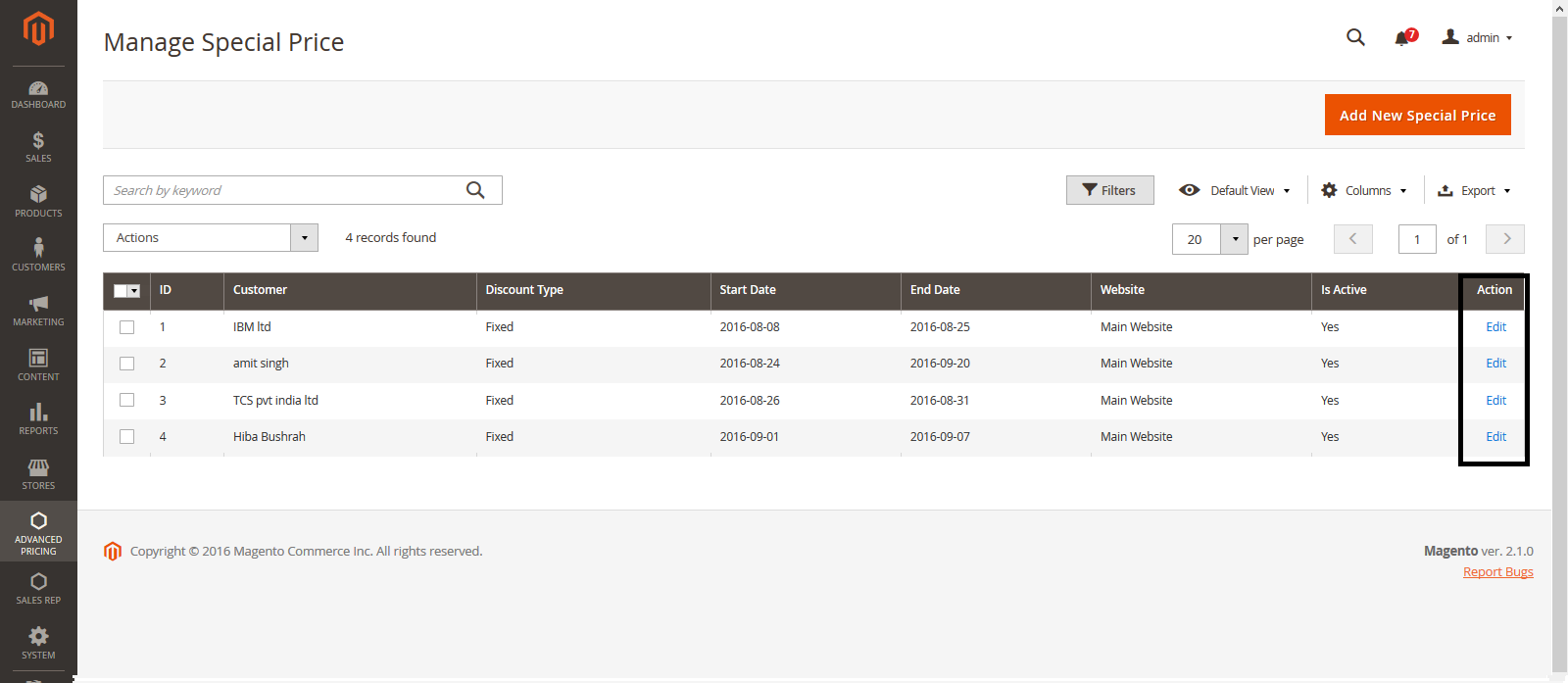 magento special price edit
