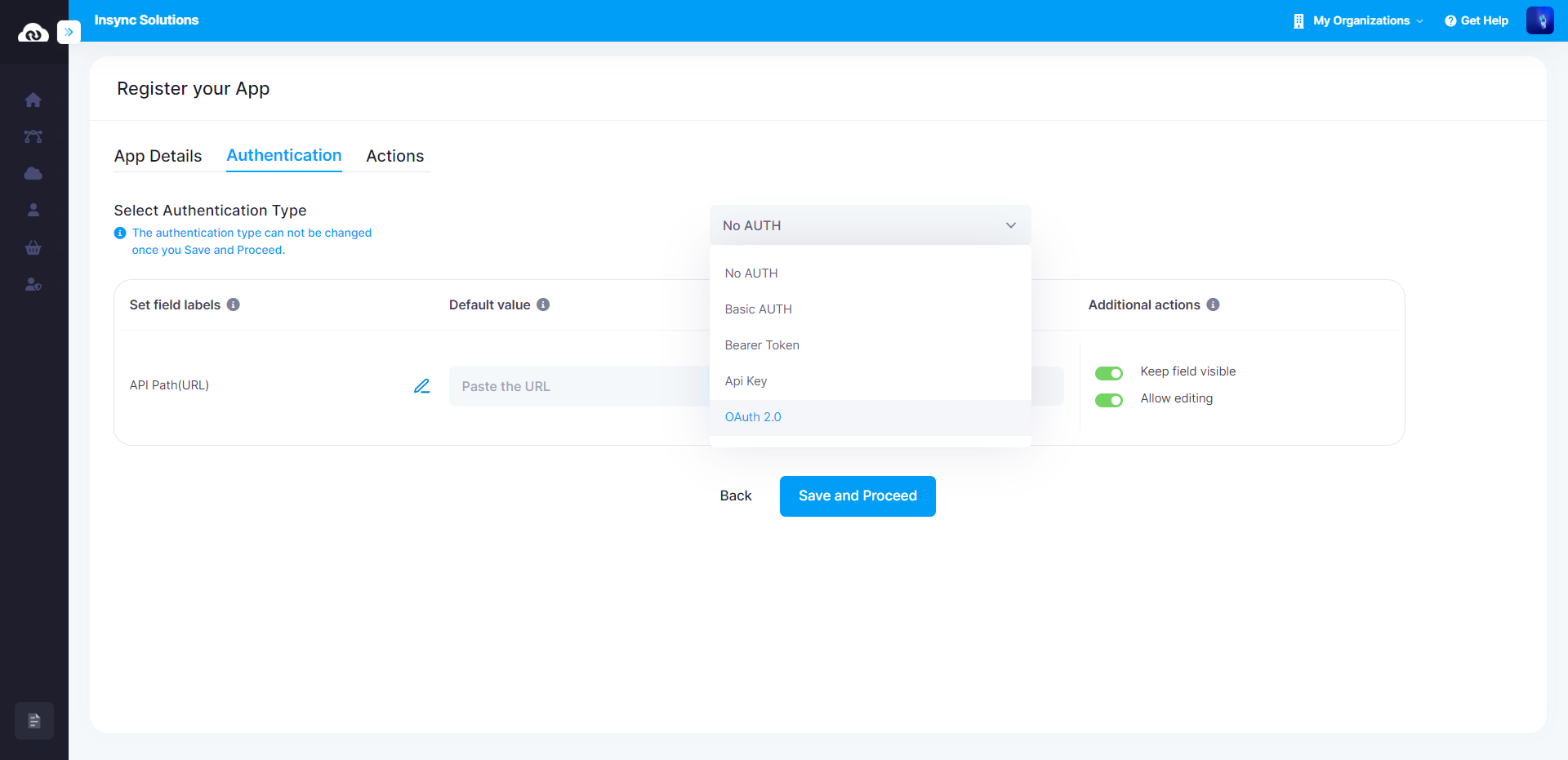 Types of authentication- private app