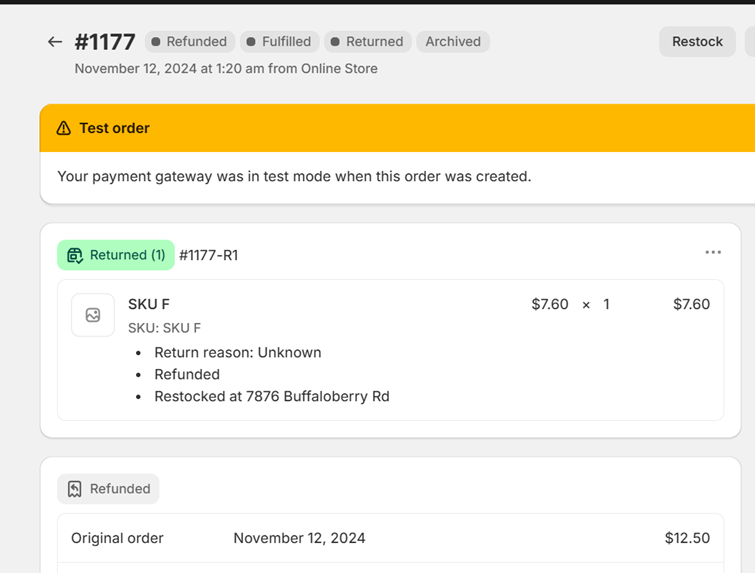 shopify returns and refunds sync to sap